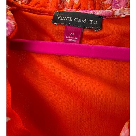 Vince Camuto Dress Sheer Long Sleeve V-Neck babydoll Dress Ruffle Hem Size M - Picture 3 of 6